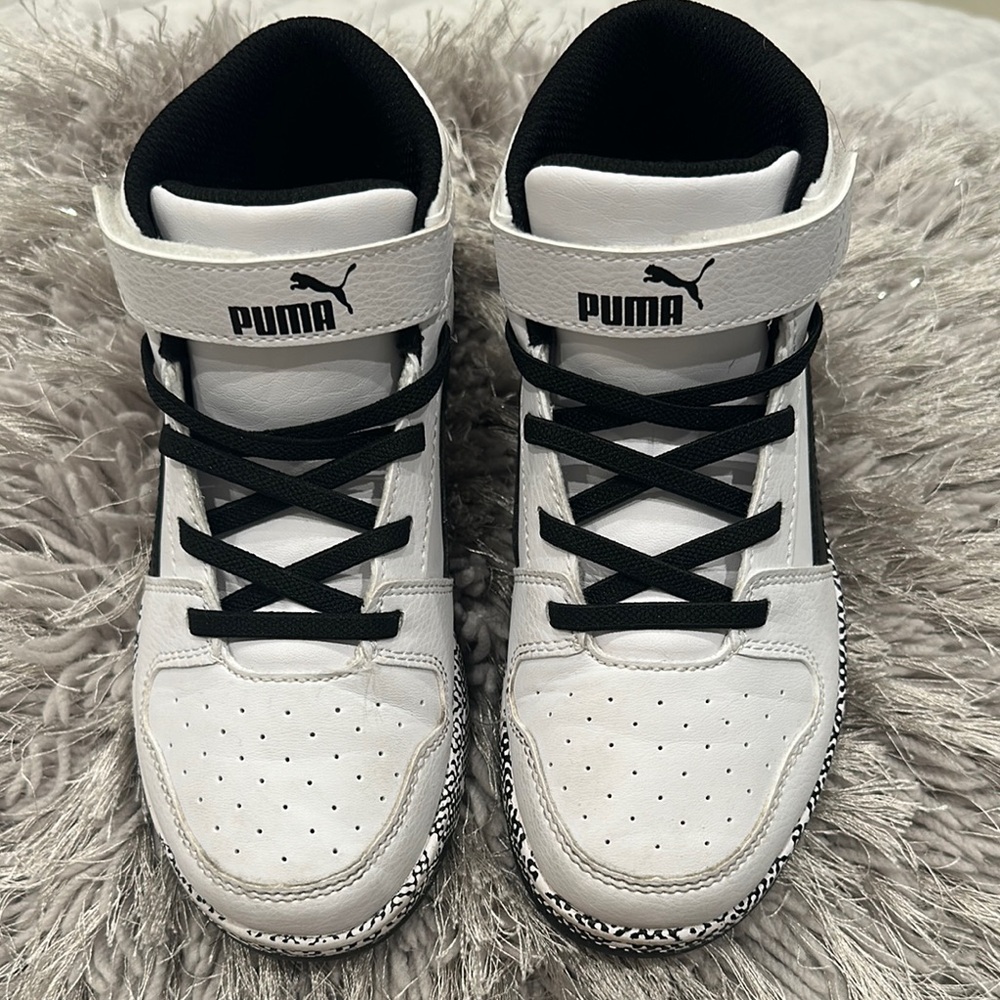 Puma White and Black High-Top Sneakers with Velcro Strap